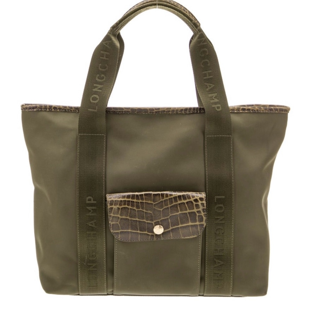 Longchamp Olive green Tote with Croc-Embossed Detail